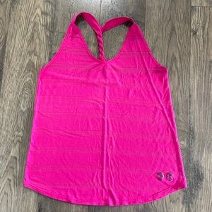 Under Armour Heat Gear Semi Fitted Size Large Pink Fuchsia braided Tank Top